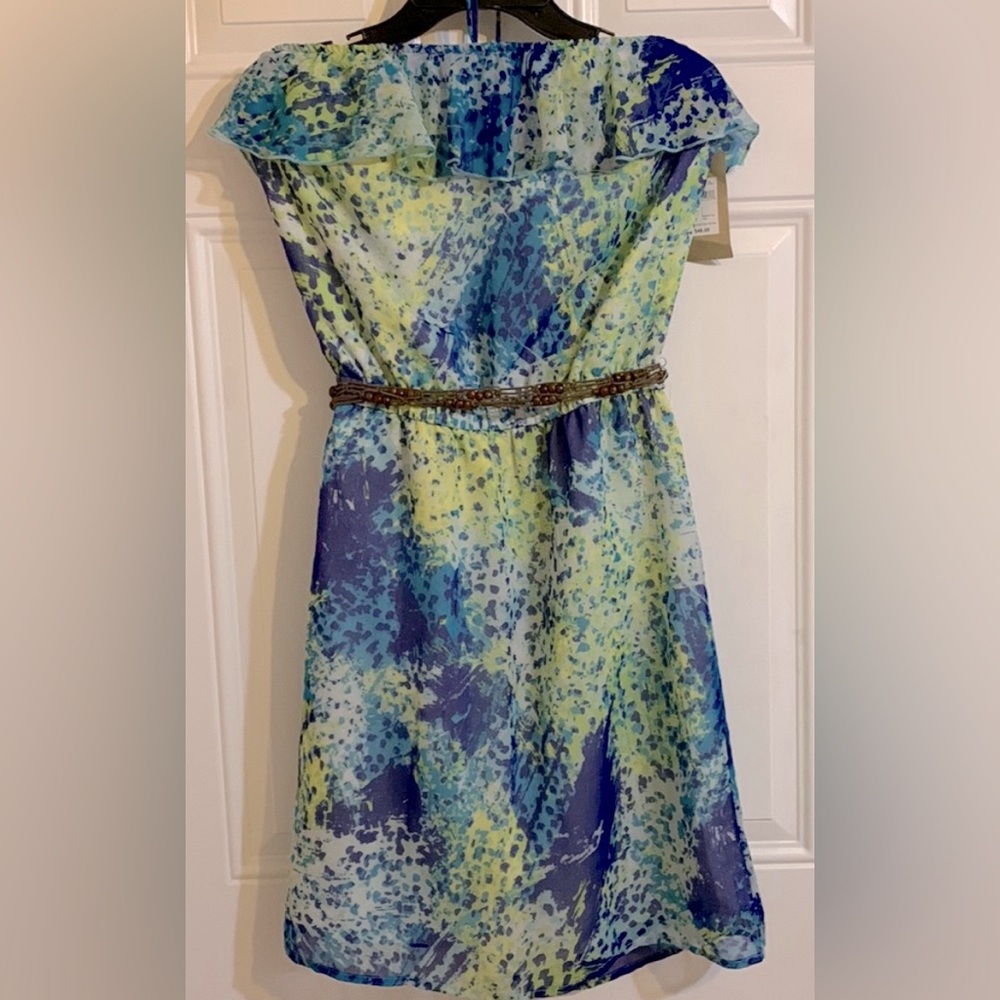 NWT True Freedom Dress Green Floral Nelly Boho Beach Halter Woven Belt Women’s M